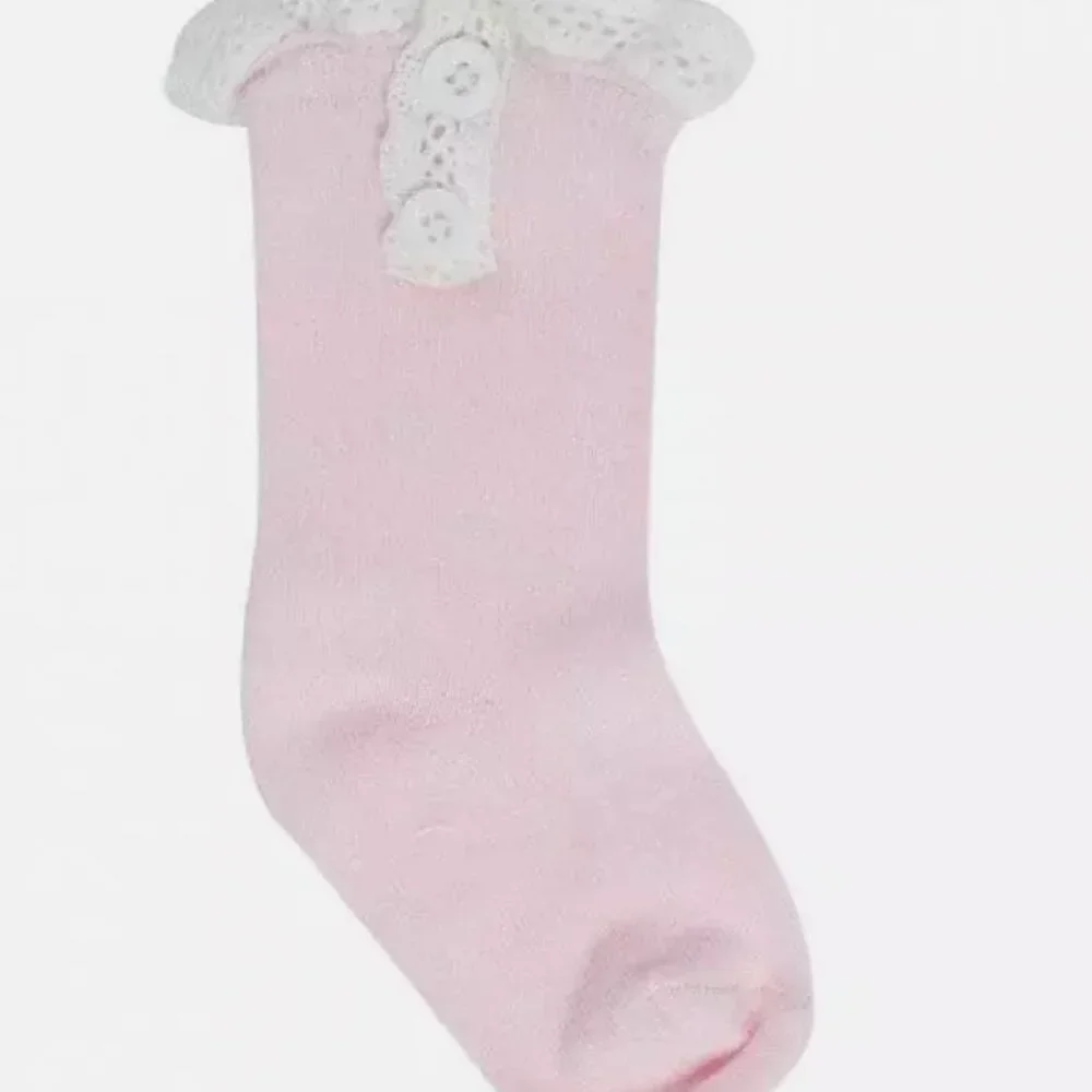 Baby Deer Ivory Pink Black Boot Socks Lace Buttons Bundle of 3 Medium